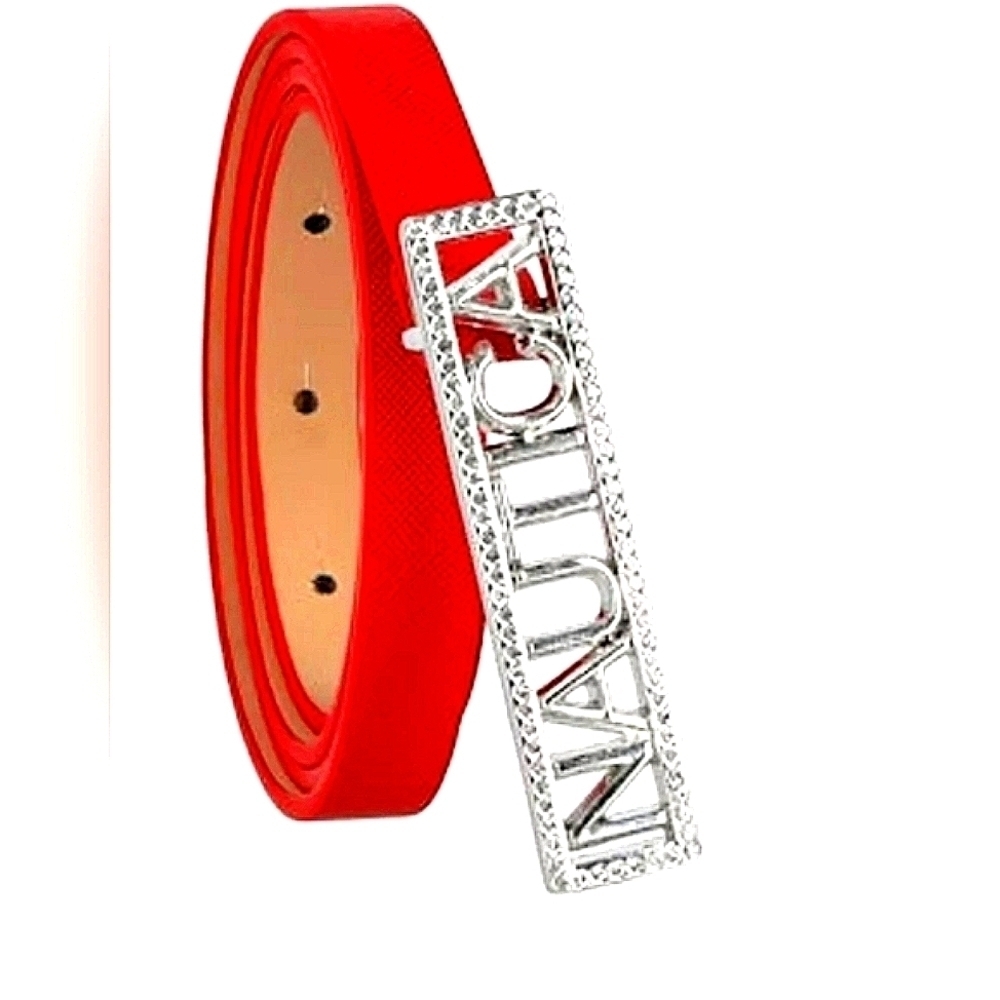 Nautica Red Belt Silver Belt Buckle Belt S M L XL - women Red Belt Silver Buckle